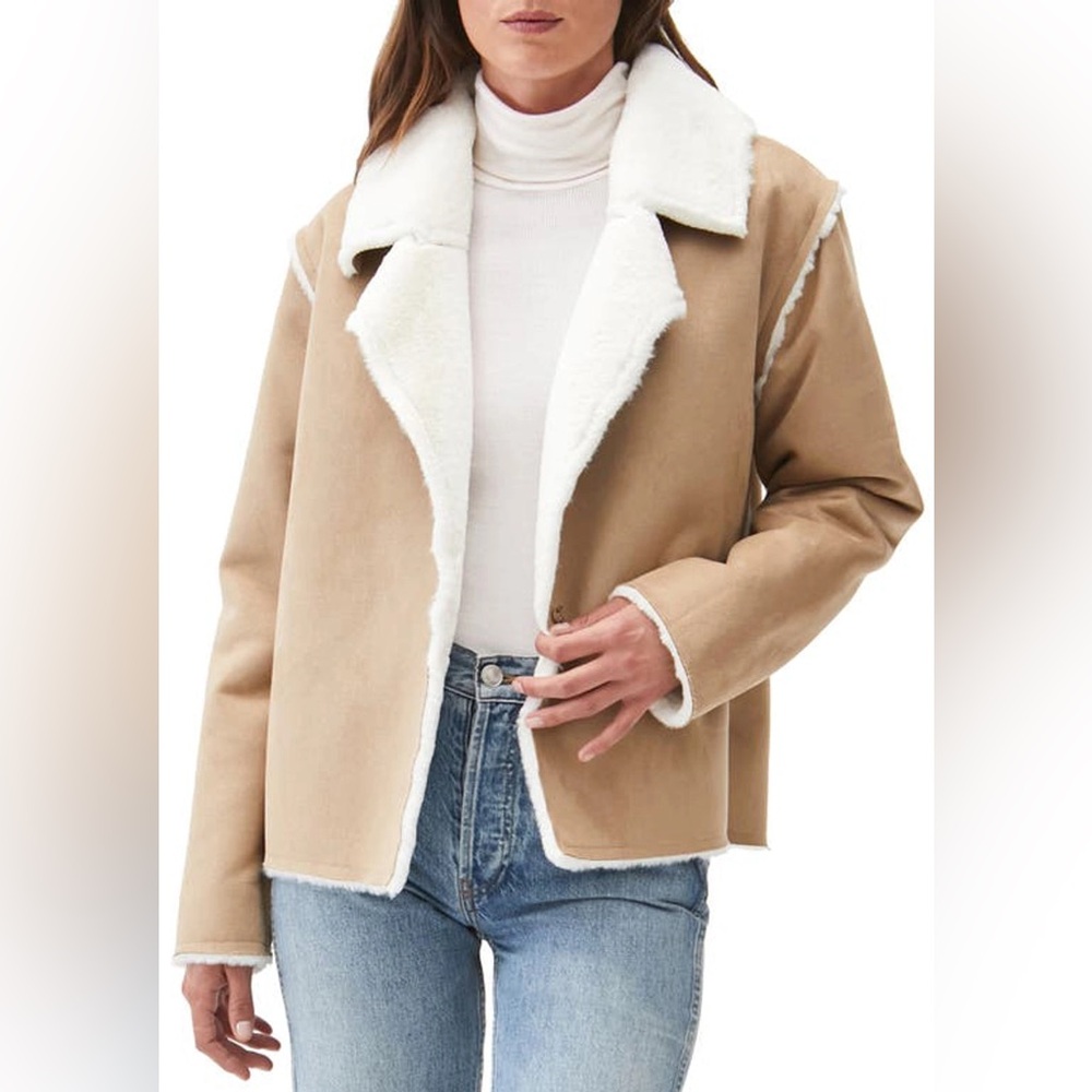 Michael Stars Tan Faux-Shearling Jacket with White Trim
